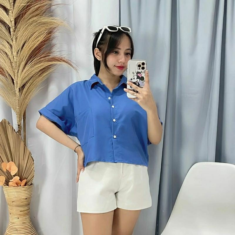 Kemeja Purcica Oversize /  Kemeja Kerja Lengan Pendek / Kemeja Lengan Pendek Polos / Kemeja Wanita R