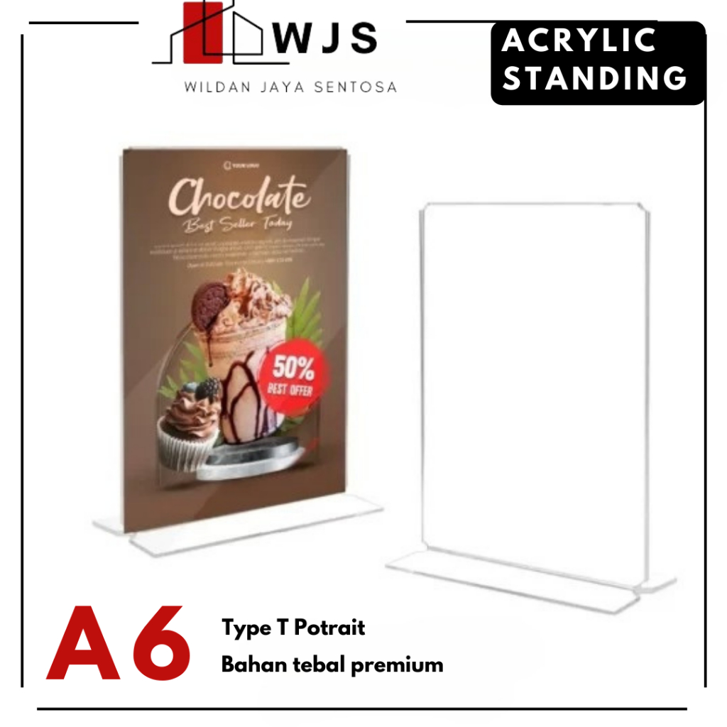 

Tempat Brosur Tent Holder / Tent Card Nomor Meja Akrilik 2 Sisi Ukuran A6 / Display Acrylic A6 Standing Premium