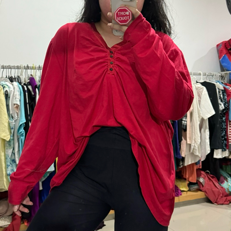 JMS Red Buttoned Up Cotton Blouse