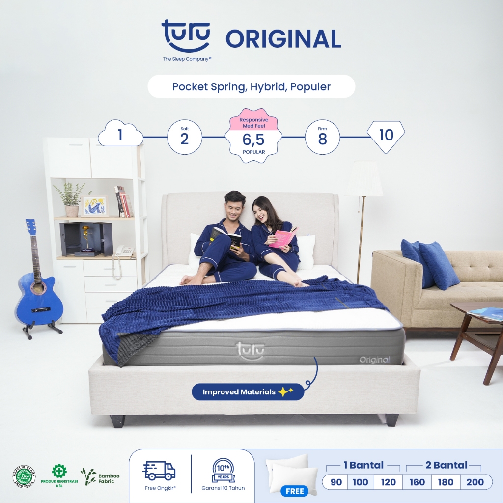 Turu - Kasur Pocket Spring Bed TURU ORIGINAL ukuran 120x200 (Double Size) Free Bantal