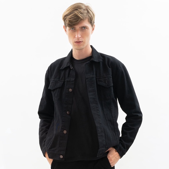 Recomended Houseofcuff Jaket Jeans Pria Polos Tebal Dilan Jaket Denim Hitam