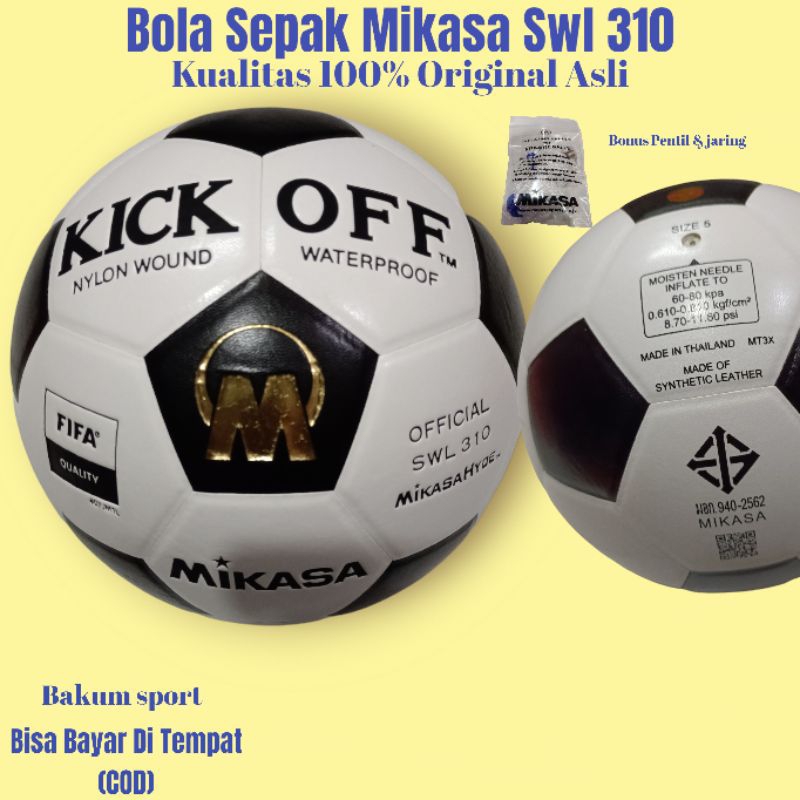 Bola sepak Mikasa swl 310 kualitas 100% Original Asli Bonus pentil dan jaring Bisa (COD)