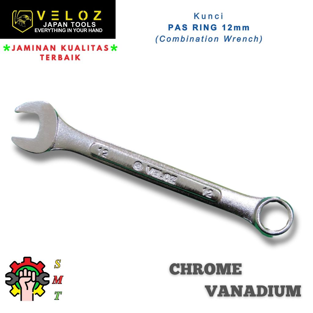 Kunci Pas Ring 12mm VELOZ / Kunci Ring Pas 12mm Chrome Vanadium Steel Veloz SMT Surabaya
