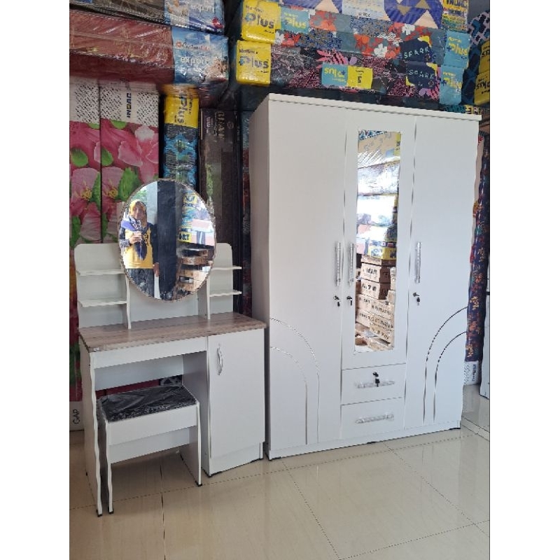 Set lemari 3 pintu dan meja rias kaca sliding lemari dan meja rias murah satu Set lemari mejarias