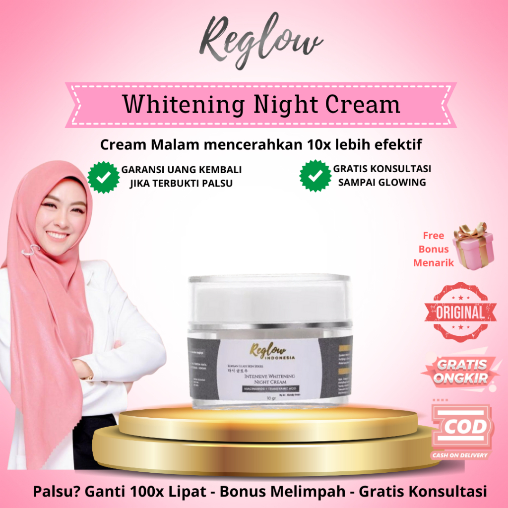 Reglow Intensive Night Cream Korean Glass Glowing Skin BPOM reg glow krim krem crem malam Original o