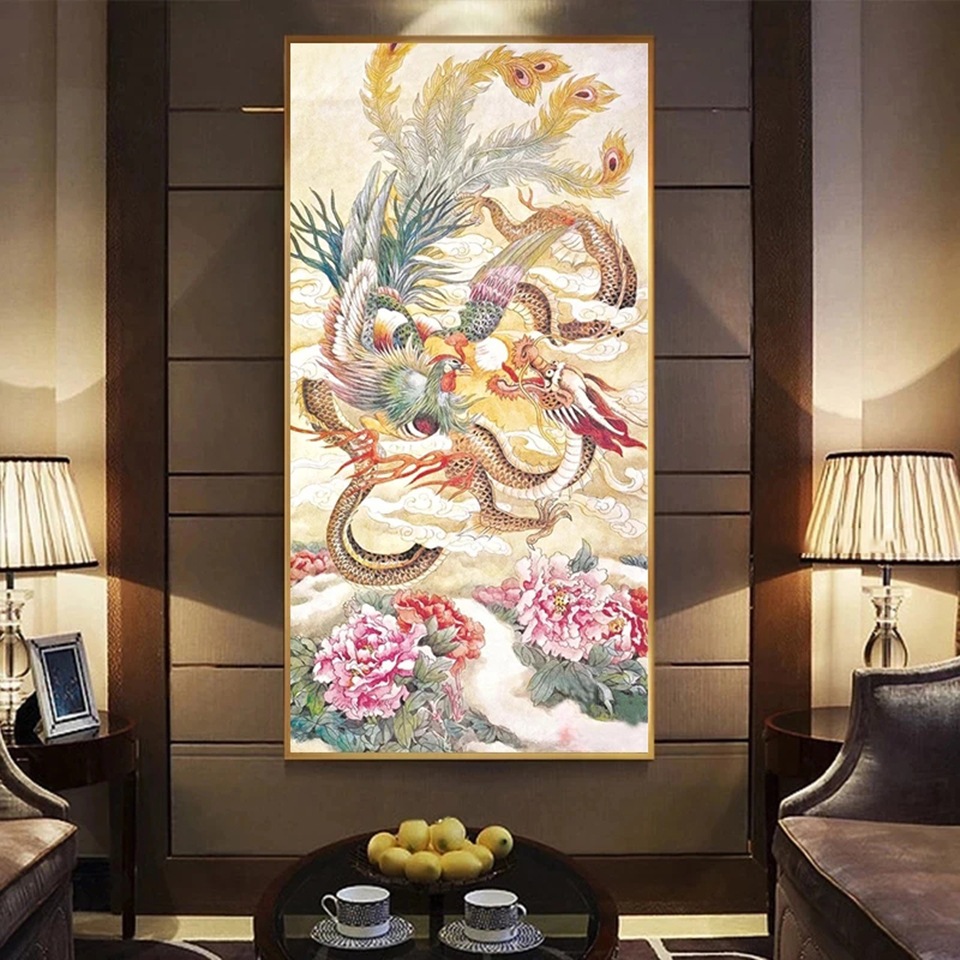 DIY Diamond Painting Full naga dan phoenix 40x80 cm D111