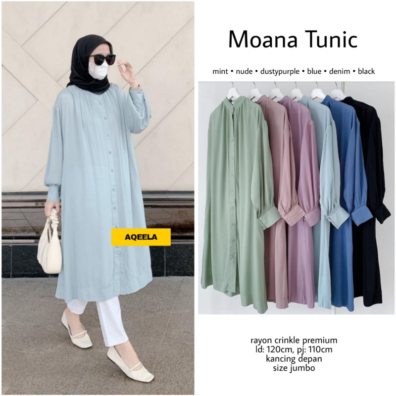 MOANA TUNIK PREMIUM / Tunik Kekinian Lebaran Oversize / Atasan Crinkle Jumbo ld 120 Kancing Depan
