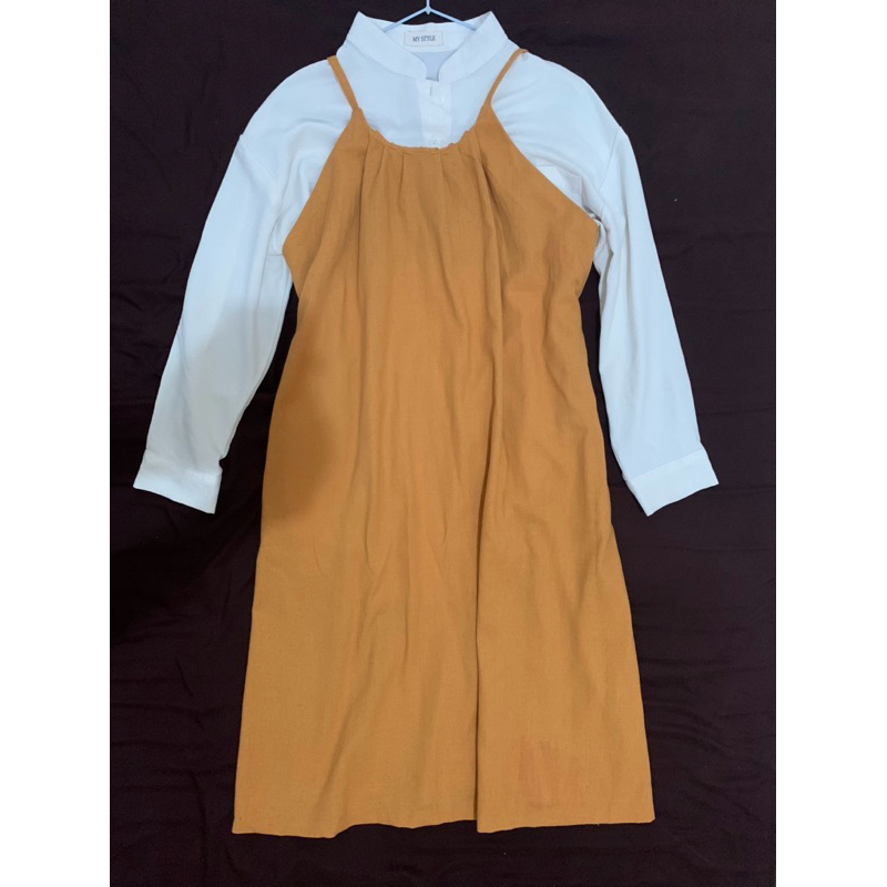 Outer Mustard Preloved//ootd//gamis muslimah//dress muslim