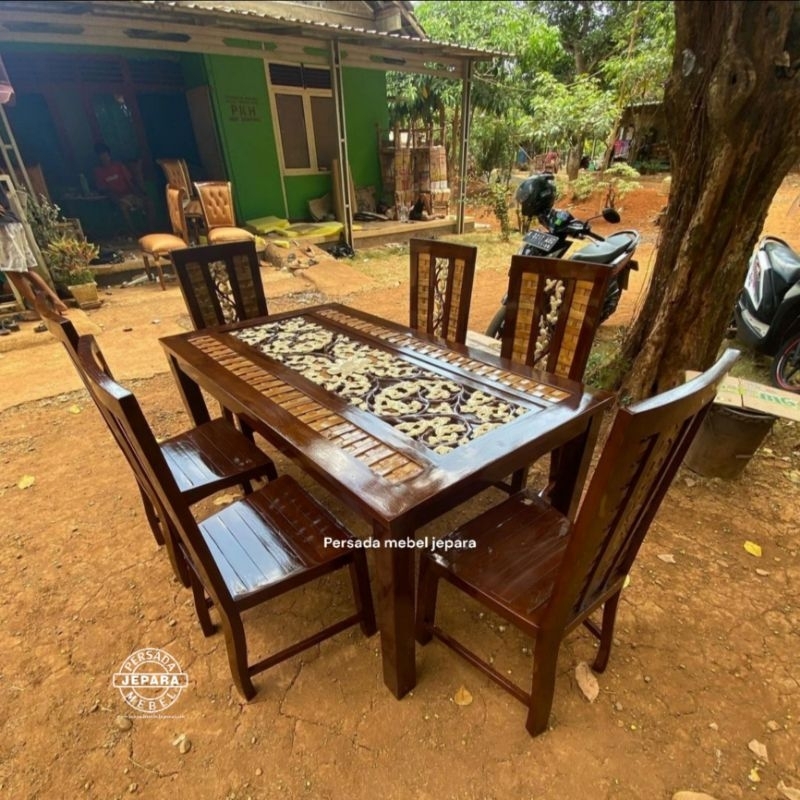 Kursi makan minimalis mawar / Meja makan minimalis ukir jati jepara / Kursi makan jati / Kursi makan
