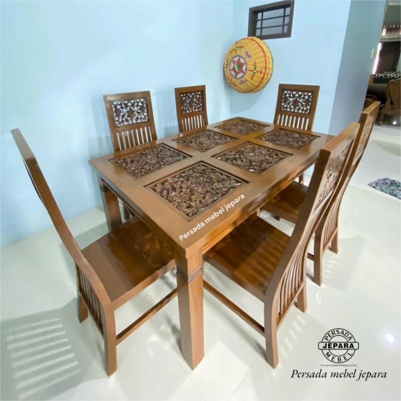 Kursi makan jati minimalis seribu bunga / Kursi makan jati / Kursi makan minimalis / Meja makan jati