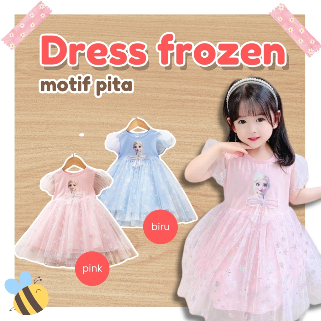 HONEY.BABY dress elsa frozen 1-9 Tahun Dress Frozen Pita Anak Perempuan katun kids Baju princess Elsa baju elsa frozen anak baju elsa princess anak baju frozen baju gaun pesta anak perempuan baju ulang tahun anak perempuan dres anak