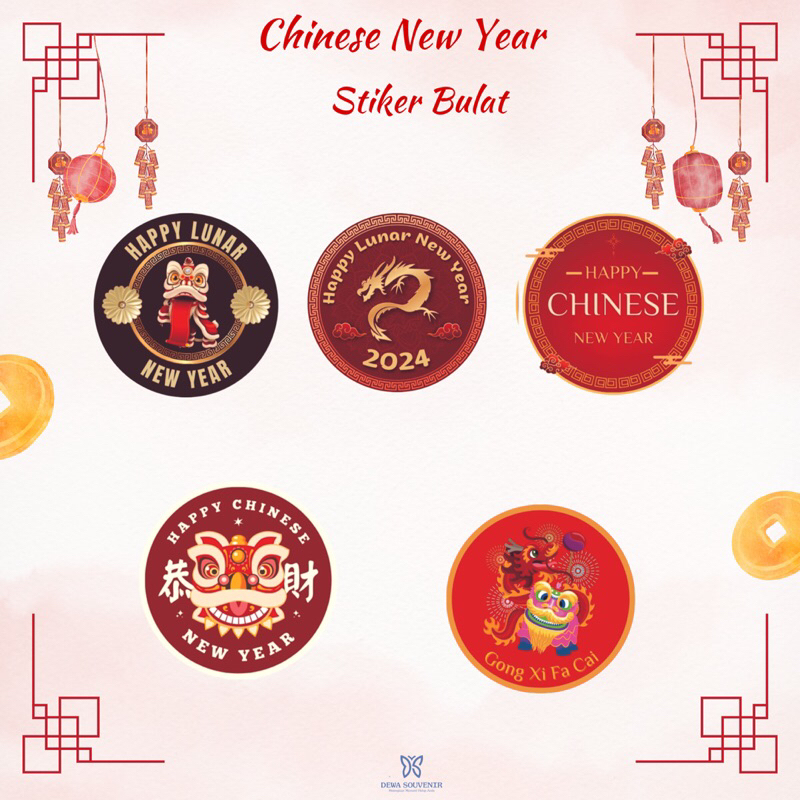 

ISI 50 PCS Dewa Souvenir Paket Stiker Bulat Chinnese New Year 2024 Cutting Kisscut