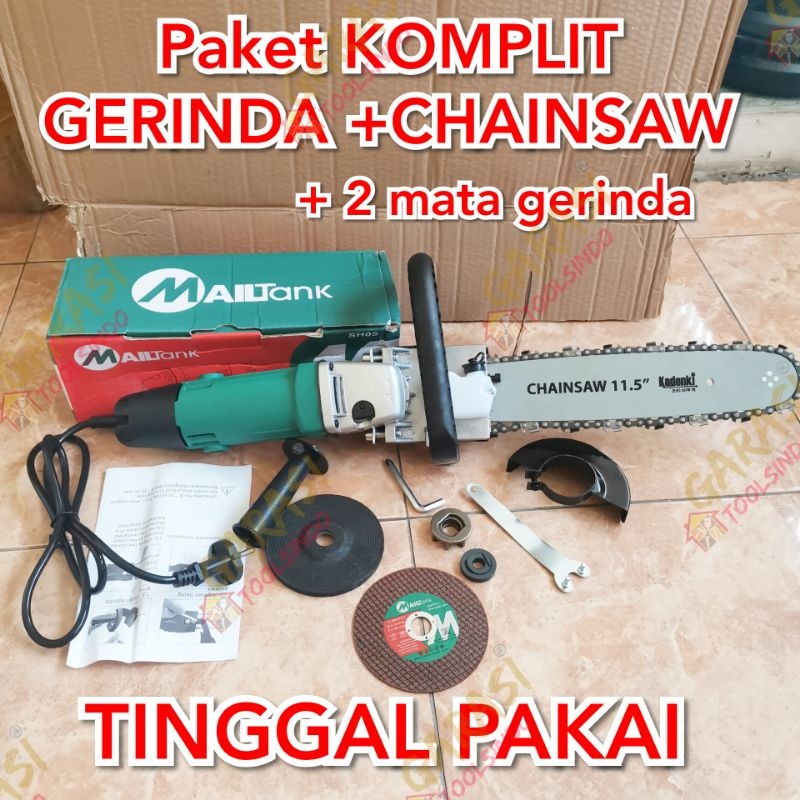 MURAH PAKET MESIN GERINDA TANGAN + Adapter ChainSaw 12inch + DUDUKAN gergaji senso mini chain saw st