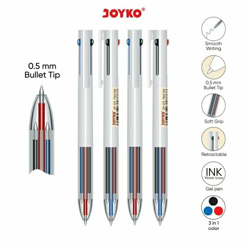 

Pulpen Gel Joyko 3 warna GP-375 Flip 2 0,5mm (isi 12 Pcs)