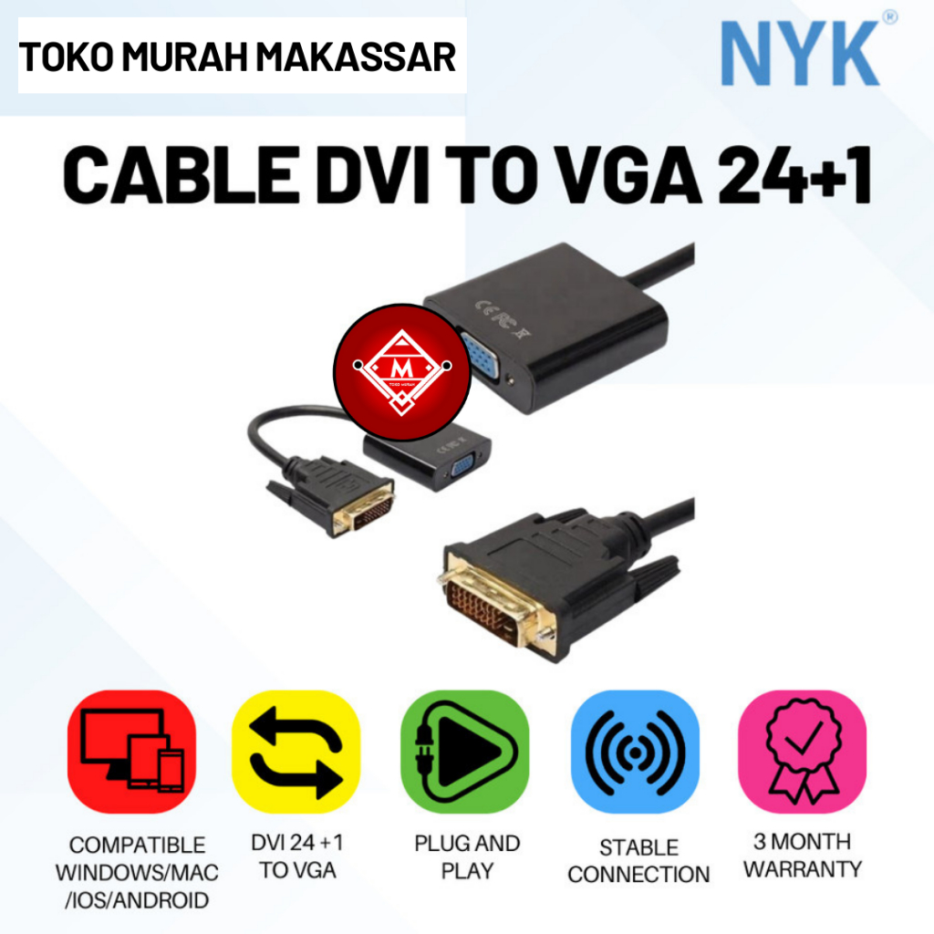 CABLE DVI TO VGA 24+1 / KABEL DVI 24+1 TO VGA / KONVERTER DVI 24+1 / CAB25-NYK