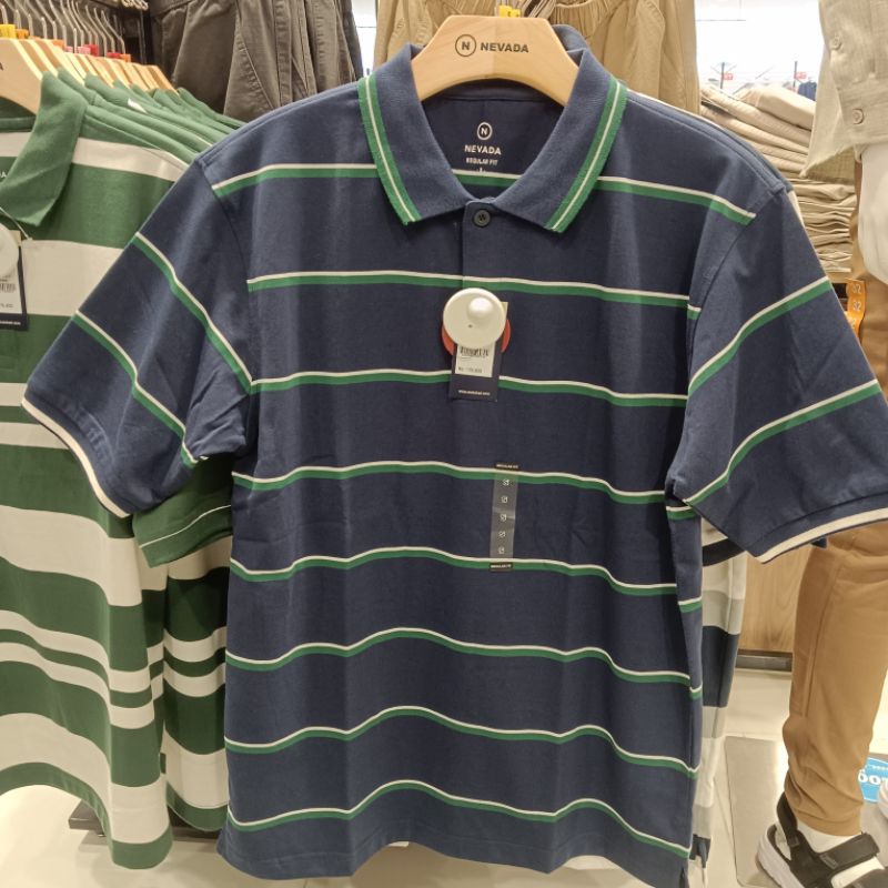 nevada kaos polo pria motif garis bahan lembut original matahari