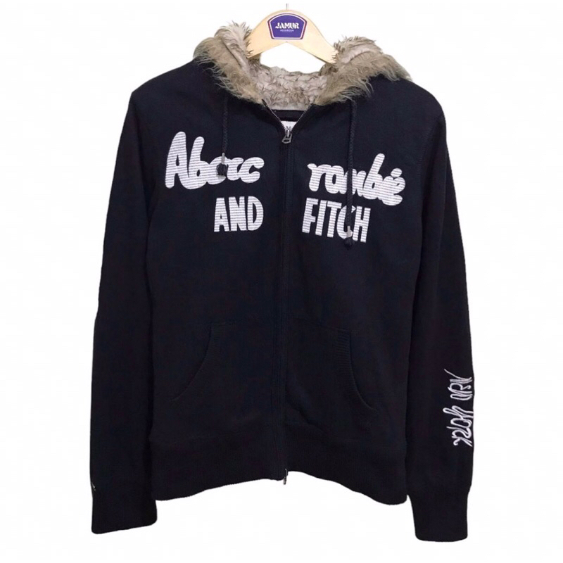 JAKET HOODIE PRIA WANITA ABERCROMBIE & FITCH HITAM VINTAGE