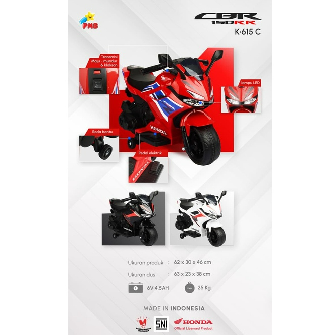 (BANDUNG) Motor Aki Mainan Anak Cas Batre PMB PCX K-612C / CBR K-615C Honda PCX Lisensi Resmi Murah