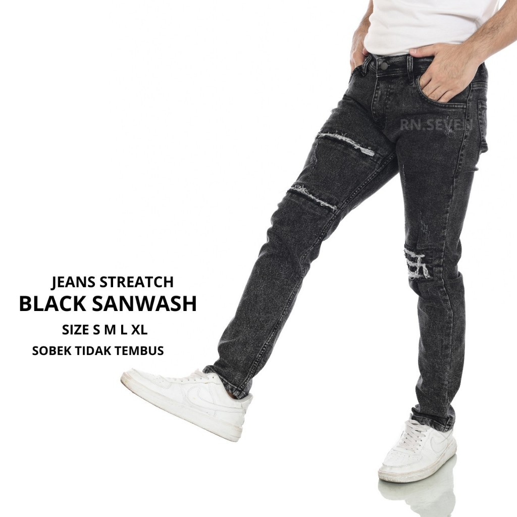 Celana Panjang Jeans Sobek Tidak Tembus Pria Slim fit Jeans Streacth RN SEVEN Premium  Original Size