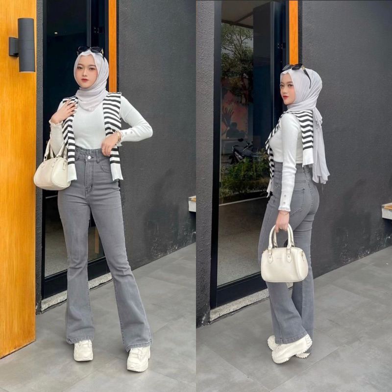 Highwaist Cutbray Jeans Wanita vol.2 - Celana Cutbray Jeans Abu Wanita Kekinian