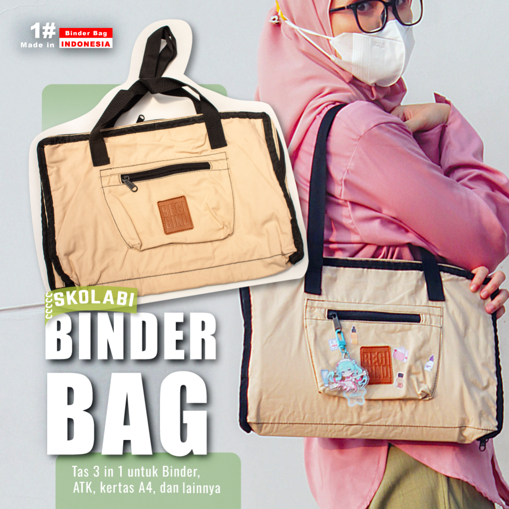 

Binder Bag Cream Skolabi tas selempang untuk Binder dan ATK