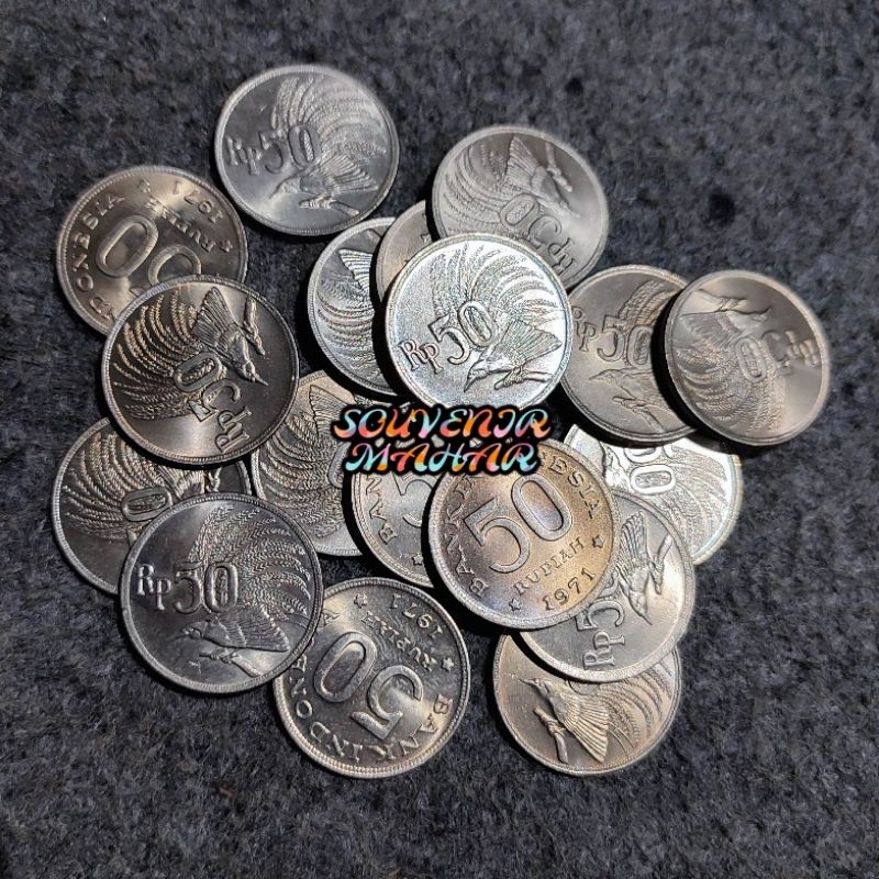 (GRESS/KINCLONG) Uang koin kuno 50 rupiah burung tahun 1971 rp 50 rp.50 mahar nikah 20 rupiah 2020