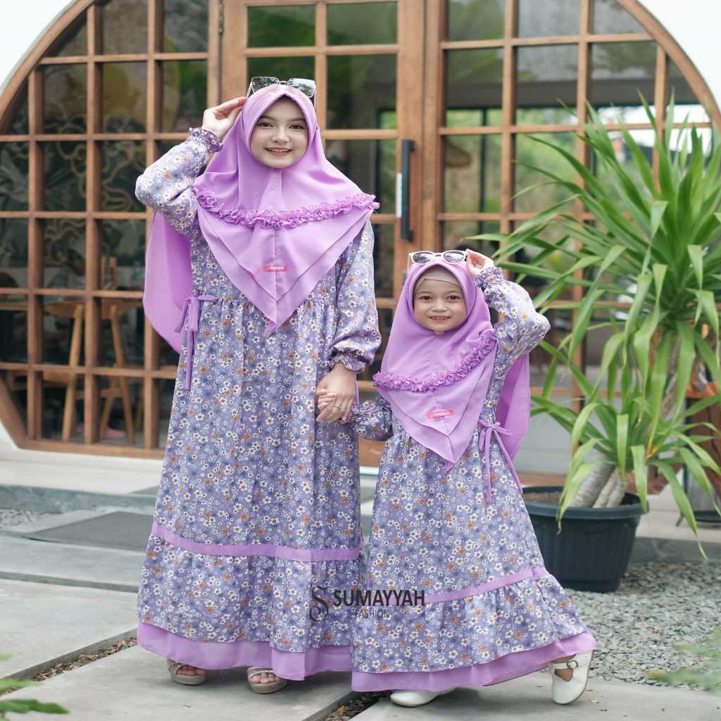 Harga Satuan Gamis Couple Ibu Dan Anak Perempuan Set Hijab Syar'i Bahan Shakila Mix Ceruty Babydoll 