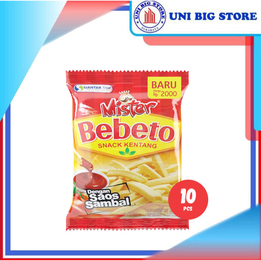 

Mister Bebeto 15 gr x 10 pcs RENTENG Snack Kentang dengan Saos