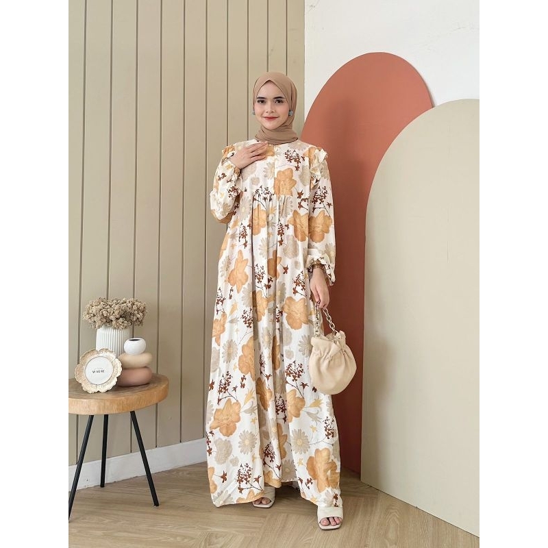 Brand by HD.id Daily wear, Fatma Gamis, Aksen Ruffle di Pundak LD 125 Bahan Cotton Rayon Premium