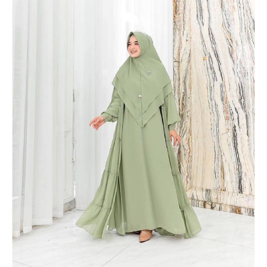 CHERIE DRESS Baju Gamis Wanita Dewasa Ceruty Babydoll Premium Full Puring Setelan Dres Dan Outer Bis