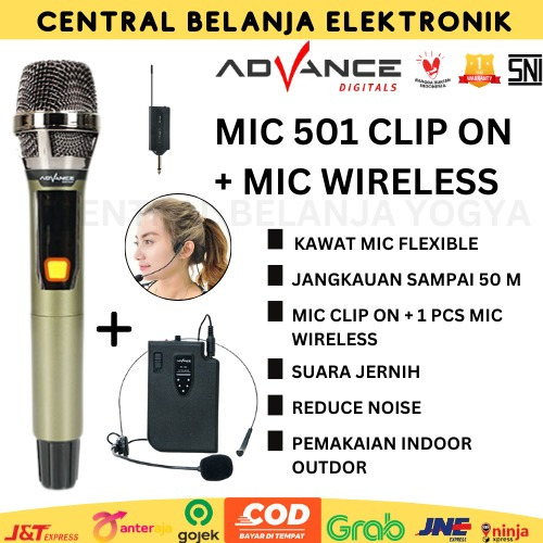 MIC CLIP ON + 1 MIC WIRELESS MIC BANDO + 1 MIC WIRELESS UNTUK MC MIC501 | ADVANCE