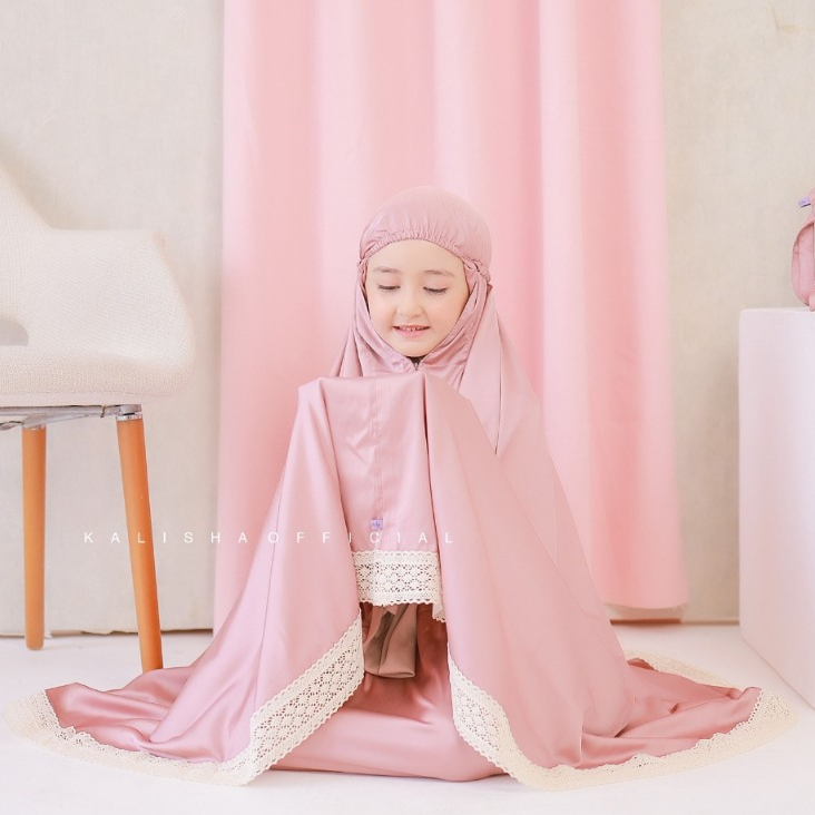 Mukena Anak Polos 2 in 1 Aira Kids Mukena Satin Silky Premium Mukena Anak Renda By Kalishaofficial