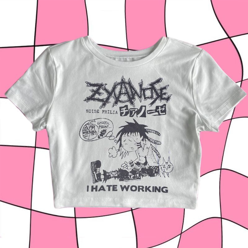 CROP TOP BAND PUNK ZYANOSE | CROP TEE Y2K SHIRT | BABY TEE SLIM FIT VINTAGE | BAJU CROP PUTIH WANITA