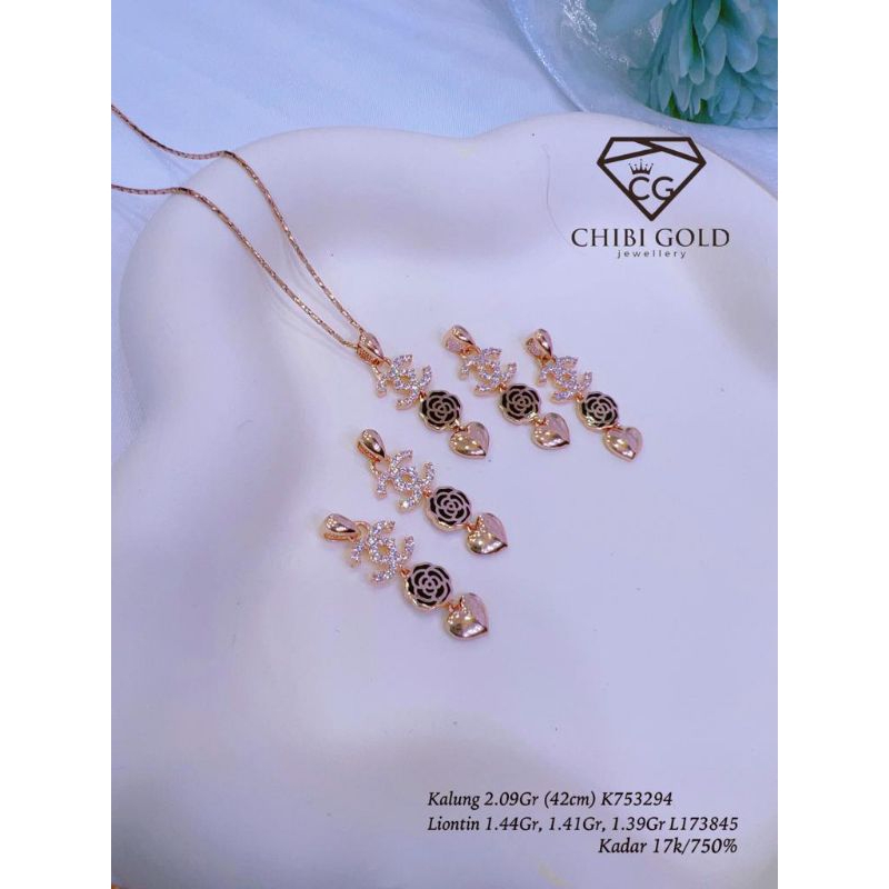 CHIBI GOLD - Kalung dan Liontin Panjang Love emas 750 kadar 17k K753294 - chibigold