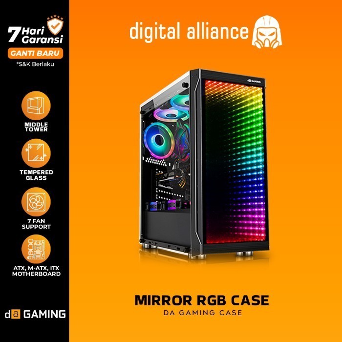 Digital Alliance Casing PC Gaming ATX M-ATX ITX Case Mirror RGB