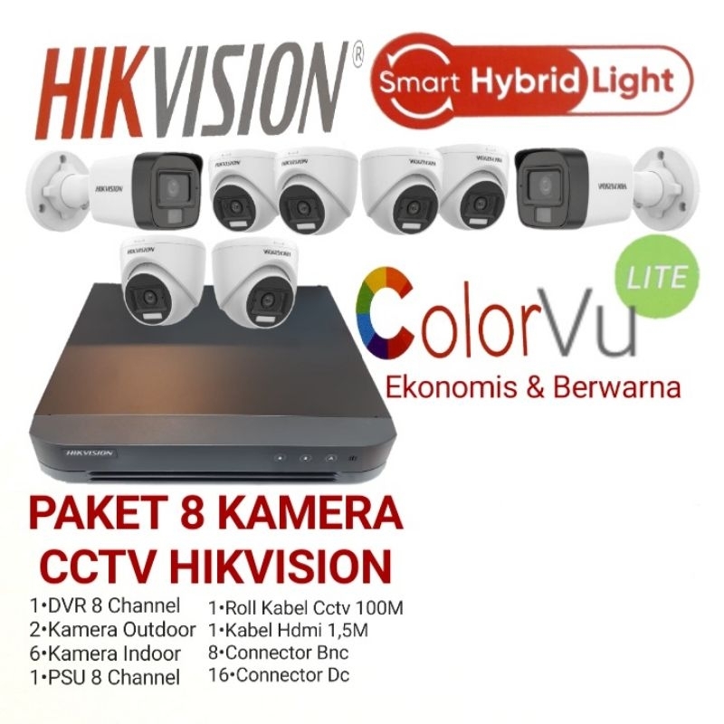 PAKET CCTV HIKVISION 8 CHANNEL LENGKAP HYBRID BISA SETTING COLORVU