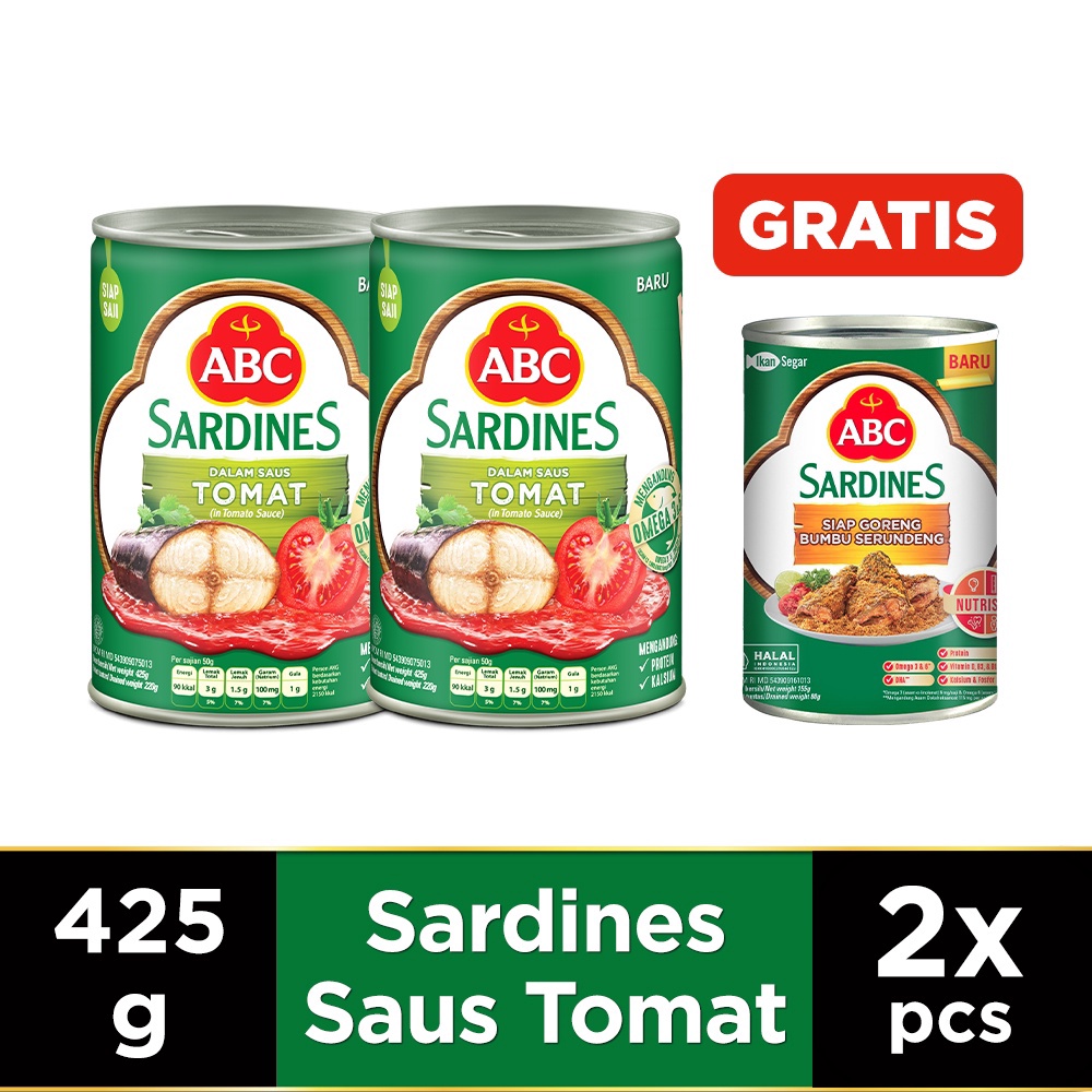 

TERLARIS ABC Sarden Tomat 425g 2pcs Free Sarden Siap Goreng Bumbu Serundeng 155 g grosir