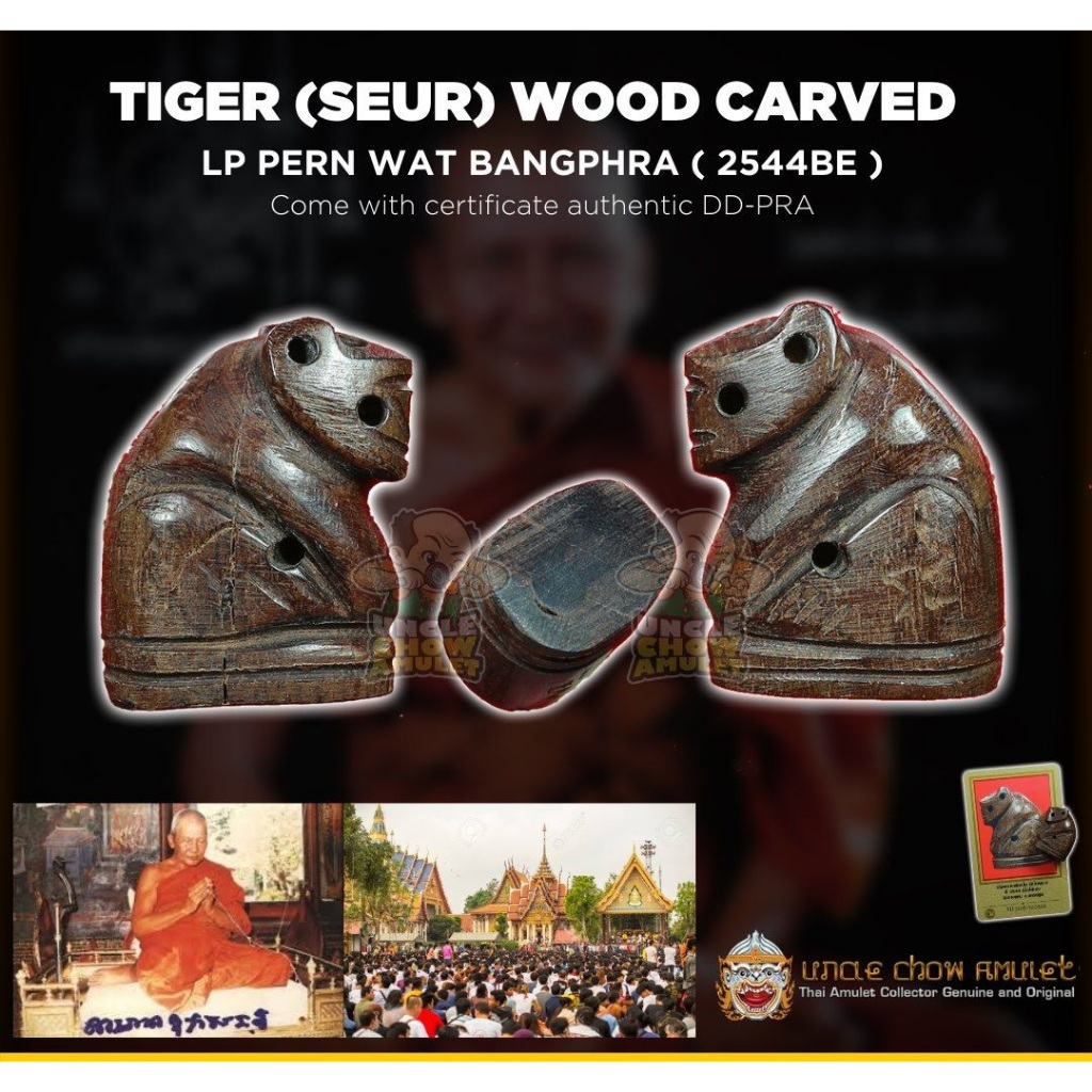 Thai Amulet Sacred Wood Tiger Amulet (Seur) LP Pern