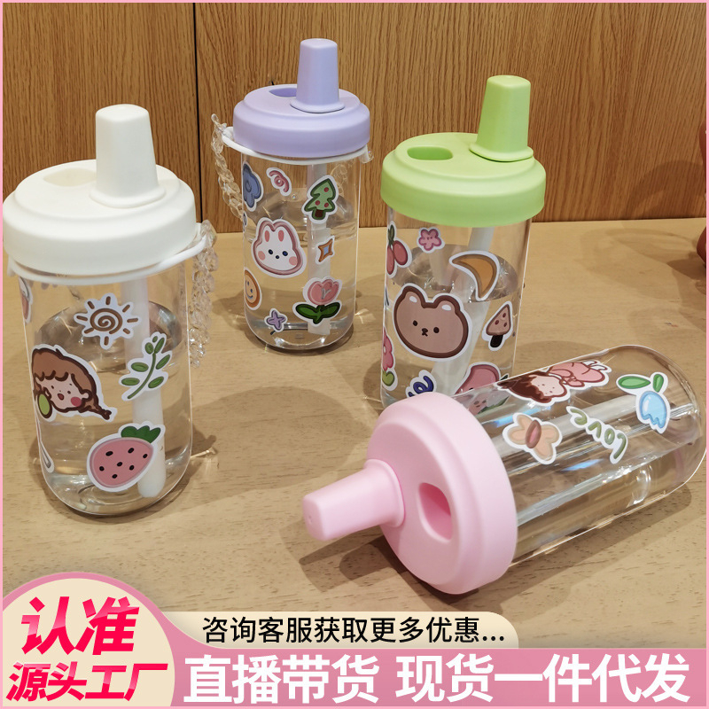 Grosir - Botol Minum Premium Transparan Terbaru Free Sedotan Sticker Lucu 500ml Klx 115