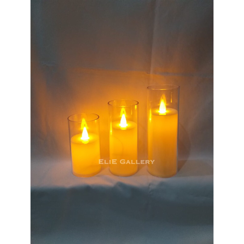 LILIN ELEKTRIK GLASS / Lilin LED Dekorasi / Lilin Tabung / Lilin Dekorasi Lebaran / Idul Fitri / Lam