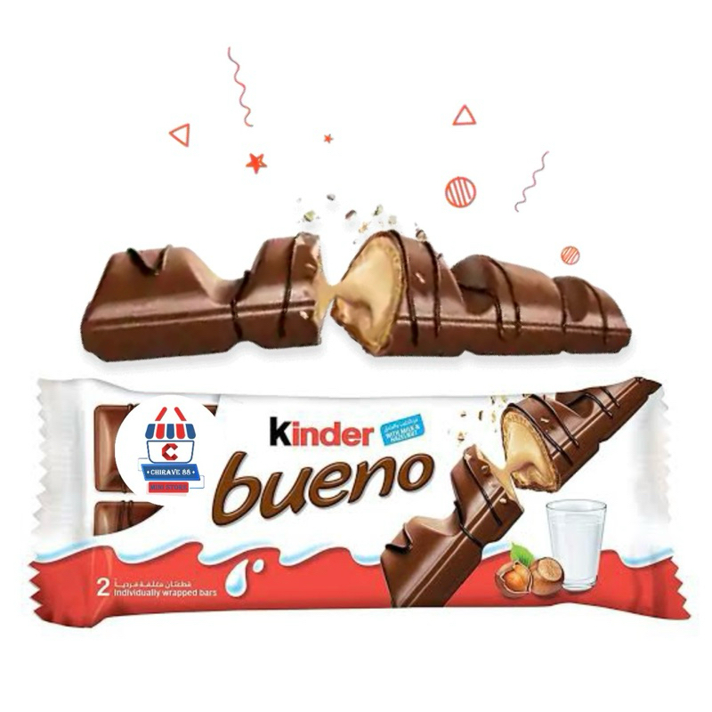 

Kinder Bueno with Milk & Hazelnuts - Wafer Lapis Cokelat isi Krim Susu dan Kacang Hazel 43g (2x21.5g) isi 2 Barsf