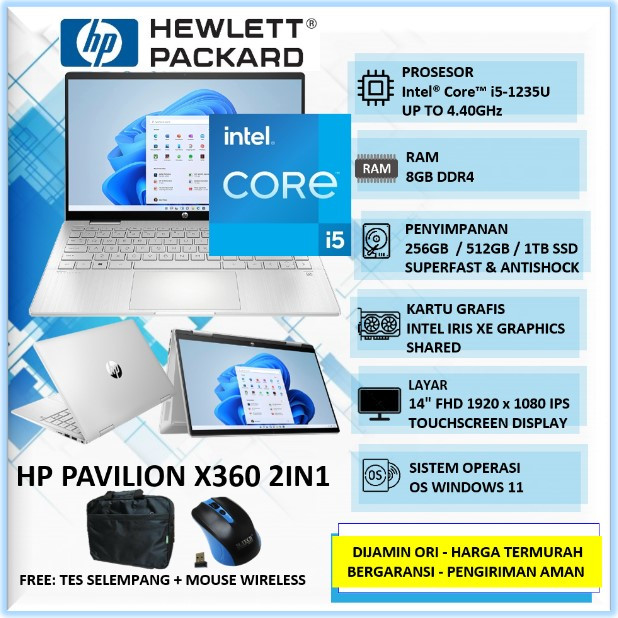 Laptop 2in1 Touchscreen HP Pavilion X360 Intel Core i5 Gen 12 Ram 8GB SSD 1TB 14" FHD Touchscreen Wi