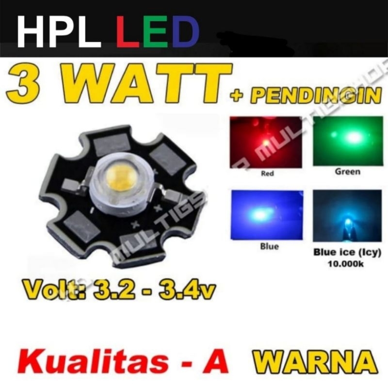 HPL 3W High Power LED 3W Warna dengan PCB Aluminium