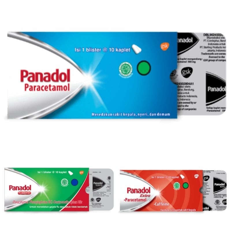 Panadol Biru Merah Hijau 1 BLISTER @ 10 Kaplet Paracetamol - Extra / Flu dan Batuk