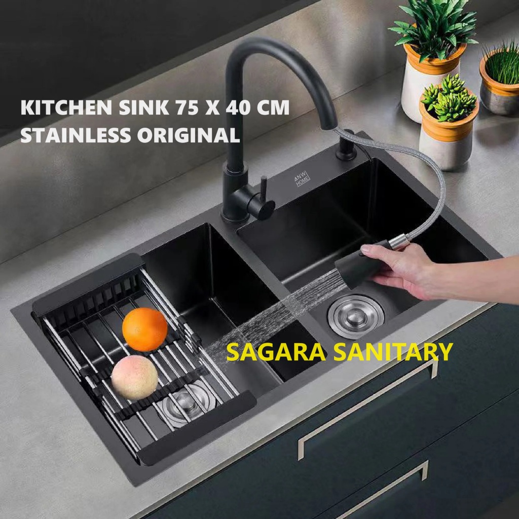 Kitchen sink hitam 7540 stainless / Kitchen sink stainless 7540 black / Kitchen sink 75 x 40 hitam /