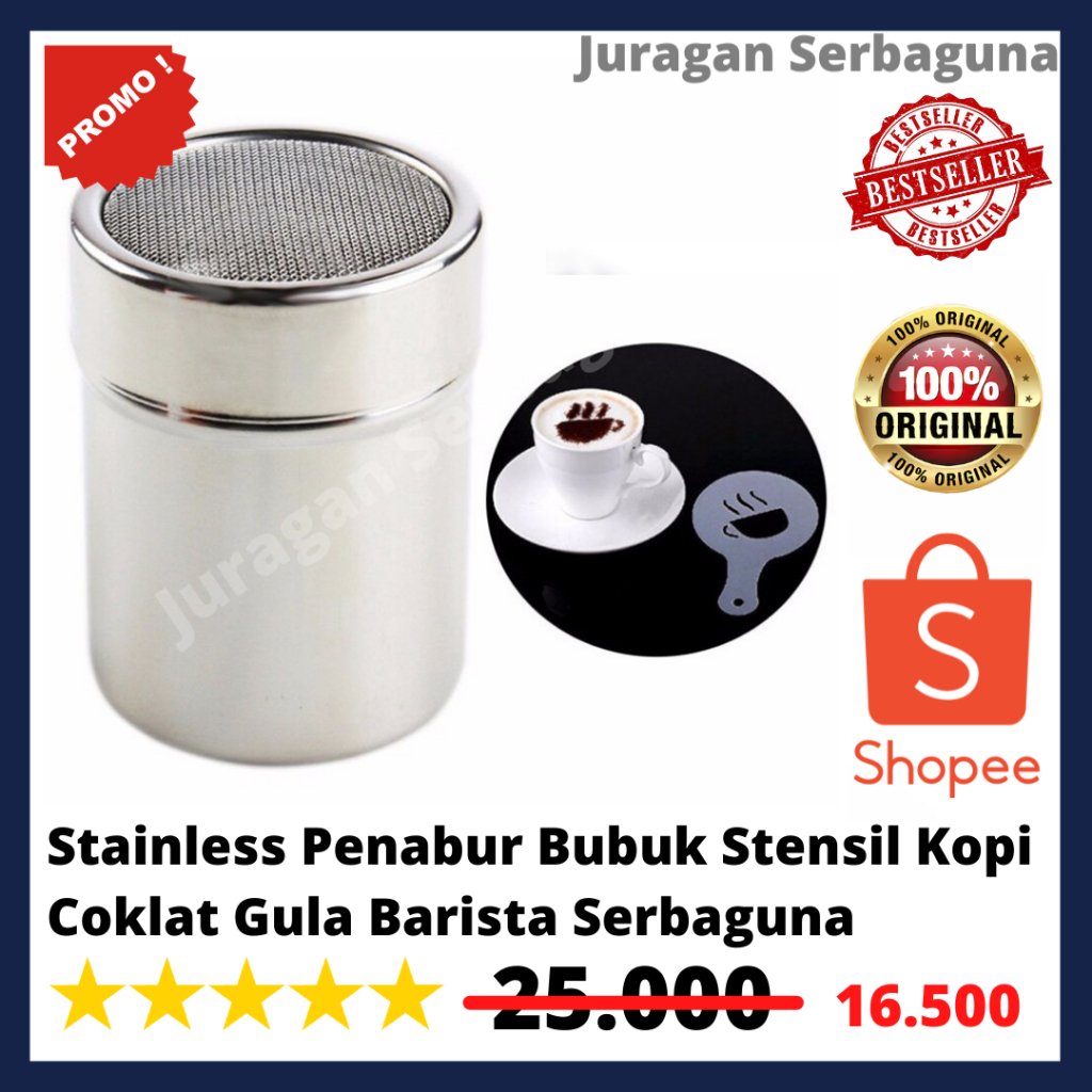 

Stainless Penabur Bubuk Stensil Kopi Coklat Gula Barista Serbaguna