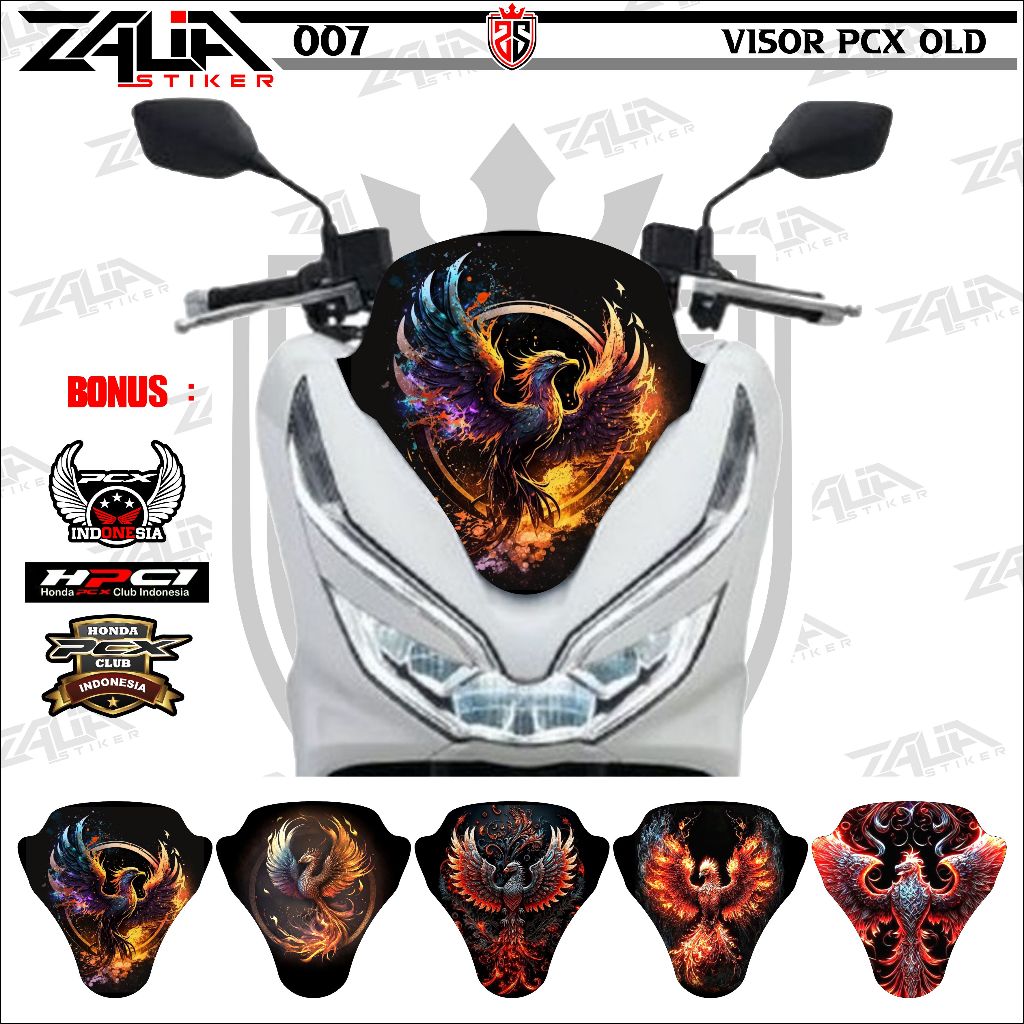 Stiker visor Winshield HONDA PCX 150 OLD INPINIK (007)/ stiker  Winshield  gambar BURUNG API /  stik