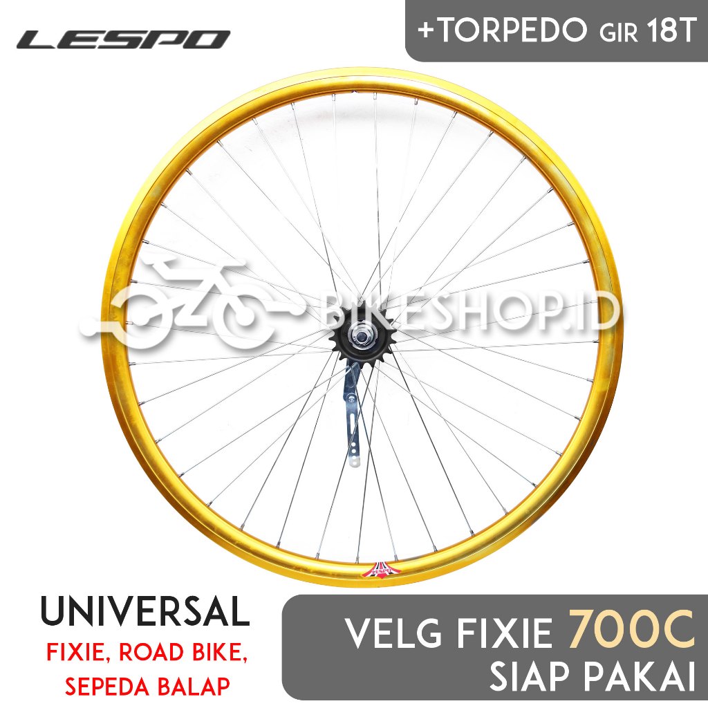 Wheelset Velg Sepeda Uk 700c 3cm Alloy Gold Torpedo Rims Roda Siap Jadi Fixie Balap Road Bike LESPO 