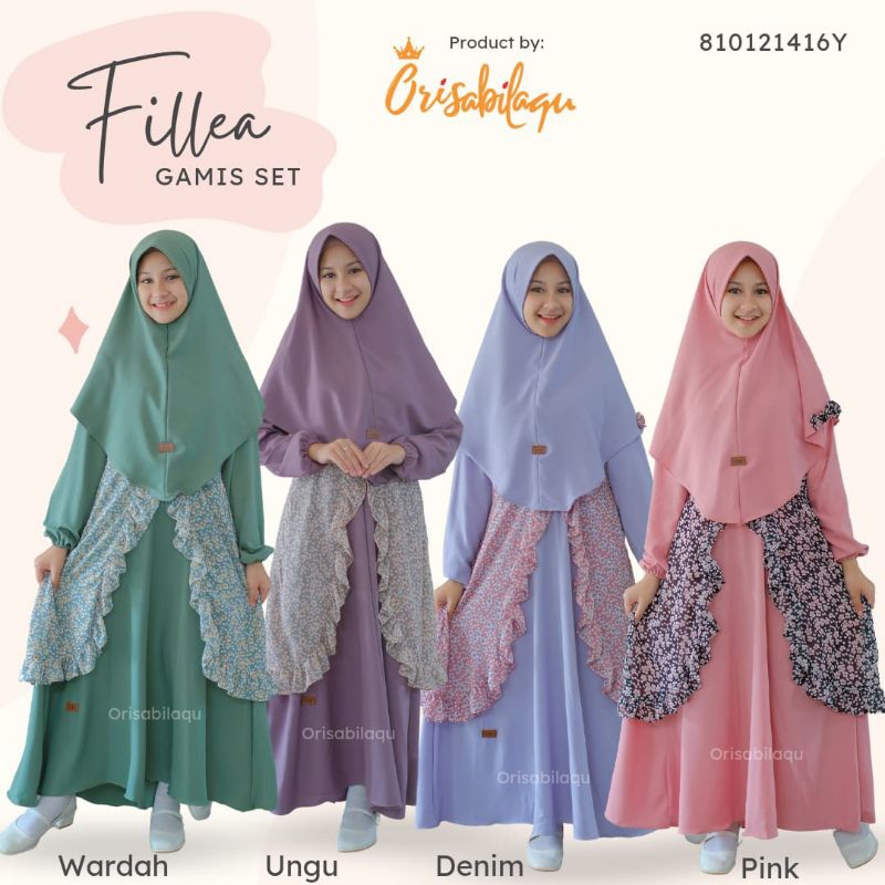 Gamis Anak Perempuan Remaja Tanggung Orisabilaqu Fillea Set Gamis Kerudung Rompi 3in1
