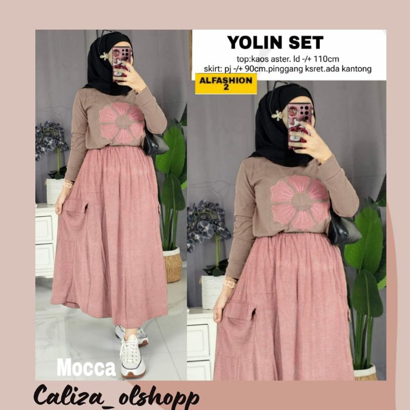 setelan kaos wanita kekinian yolin set rok